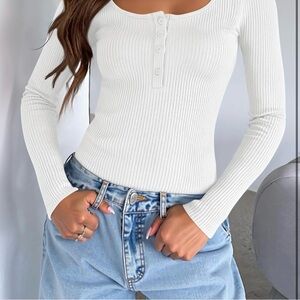 ZESICA Women's Long Sleeve Button Ribbed Shirts Spring Scoop Neck Casual Henly